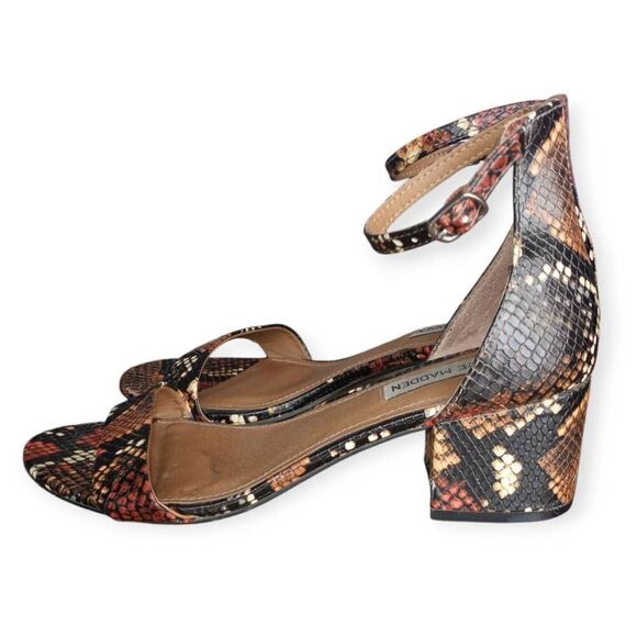 STEVE MADDEN IRENEE BROWN & BLACK SNAKE PRINT BLOCK HEEL ANKLE STRAP SANDAL SZ.8 - Picture 3 of 8